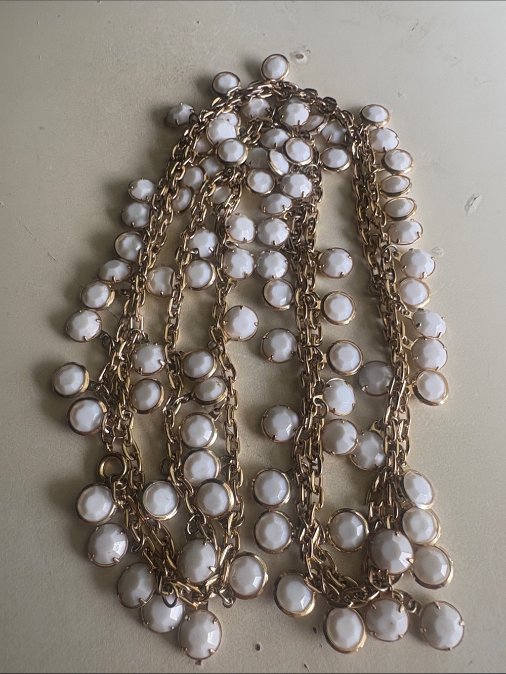 Gold Chain Necklace with White Cabochon Accents - length 24 in